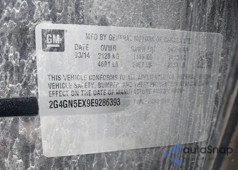 2014 Buick Regal Turbo/E-Assist Premium I z USA, uszkodzony, nr VIN 2G4GN5EX9E9286393